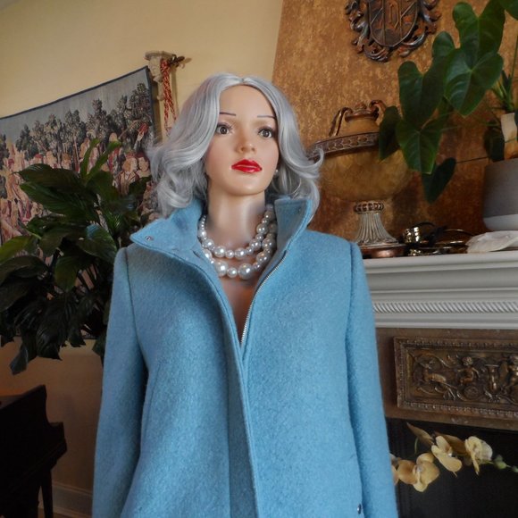 New Ann Taylor Sky Blue Wool Blend Pea Coat Size PL - Picture 5 of 16